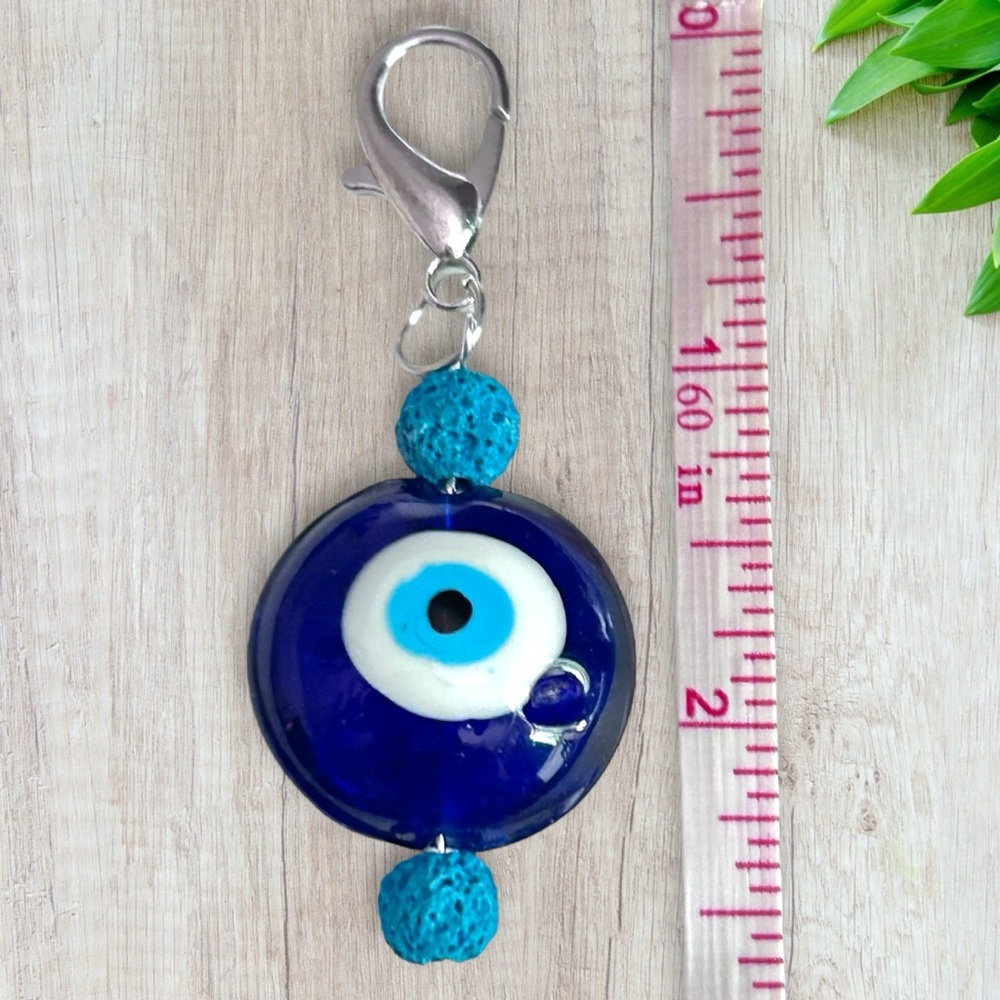 Hand Crafted Purse Pet Charm Lava Blue Round Evil Eye Silver Diffuser - Picture 5 of 5